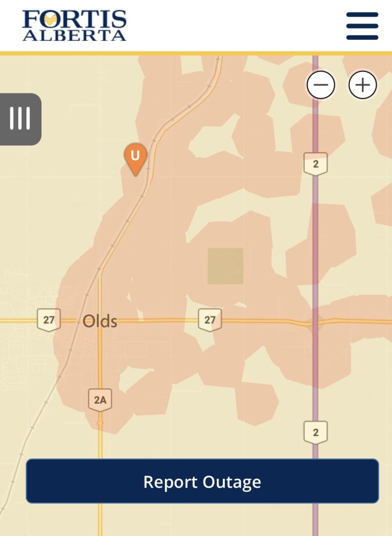 Motor vehicle collision north of Olds causes power outage: Fortis Alberta