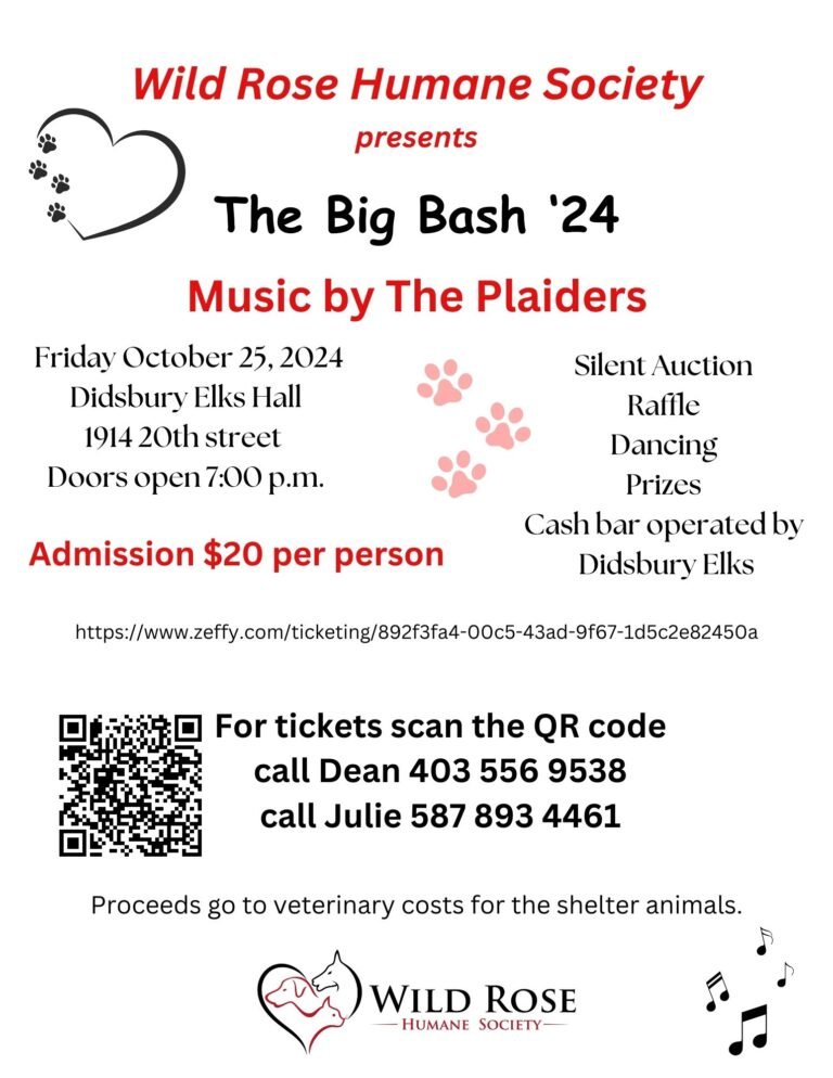 Wild Rose Humane Society’s ” Big Bash” Is October 25th