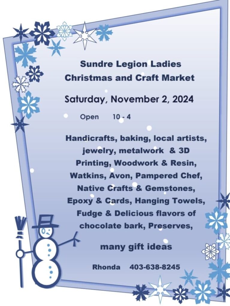 Sundre Legion Ladies Hosting Chirstmas Market This Weekend