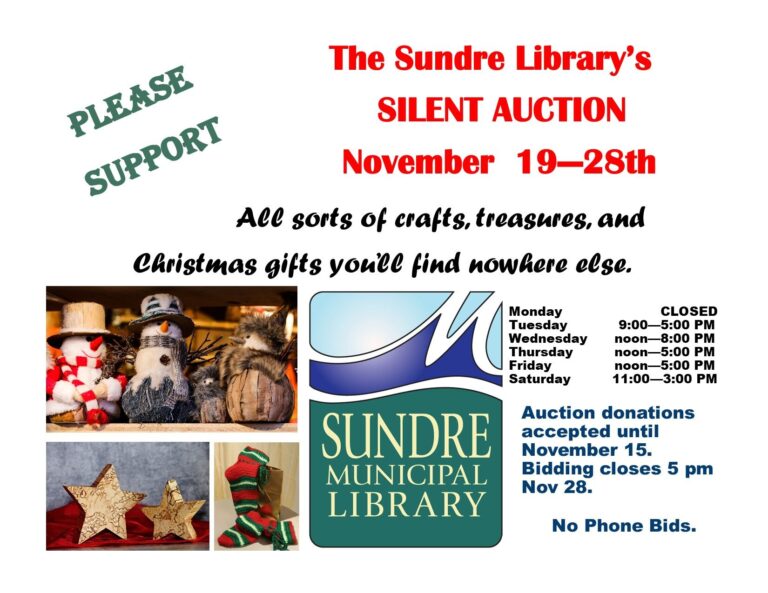 Sundre Municipal Library Silent Auction On Until November 28th