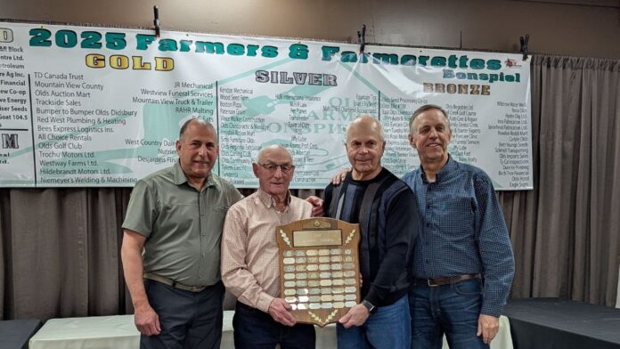 Gene Leonard's A-Event winning rink at 2025 Olds Farmers Bonspiel. (Cory Noel, mymountainviewnow.com staff)